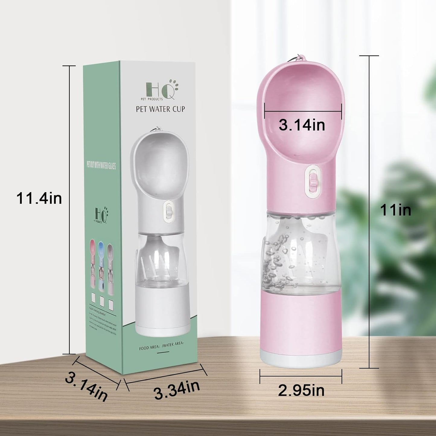 Dog Water Bottle 4 in 1 Portable Pet Dog Water Bottle Dispenser Leakproof Travel Dog Water Bottle Cat Dog Accessories with Drinking Feeding, Waste Bag and Poop Shovel for Walking Travel, Pink