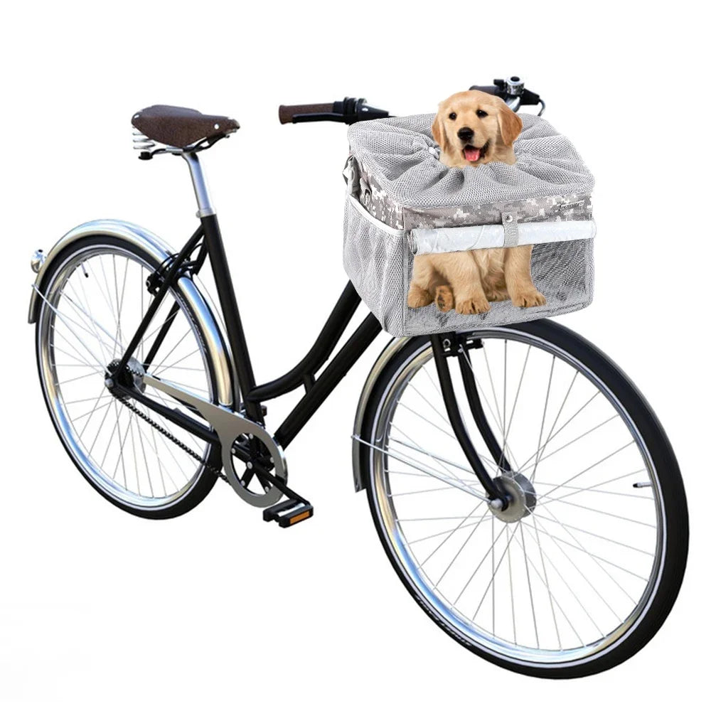 Dog Bike Basket Expandable Soft Sided Pet Carrier Backpack with 4 Open Doors Foldable Dog Bike Carrier