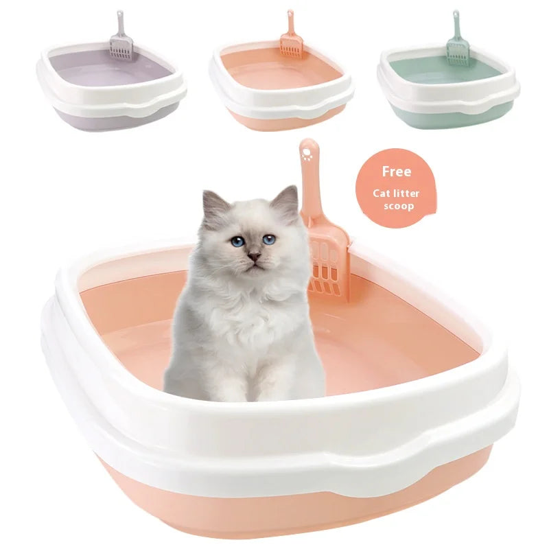 Small Cat Litter Box for Kittens Oval Shape Heavy Duty PP Plastic Anti-Tracking Covered Tray with Step-On Rim