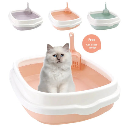 Small Cat Litter Box for Kittens Oval Shape Heavy Duty PP Plastic Anti-Tracking Covered Tray with Step-On Rim