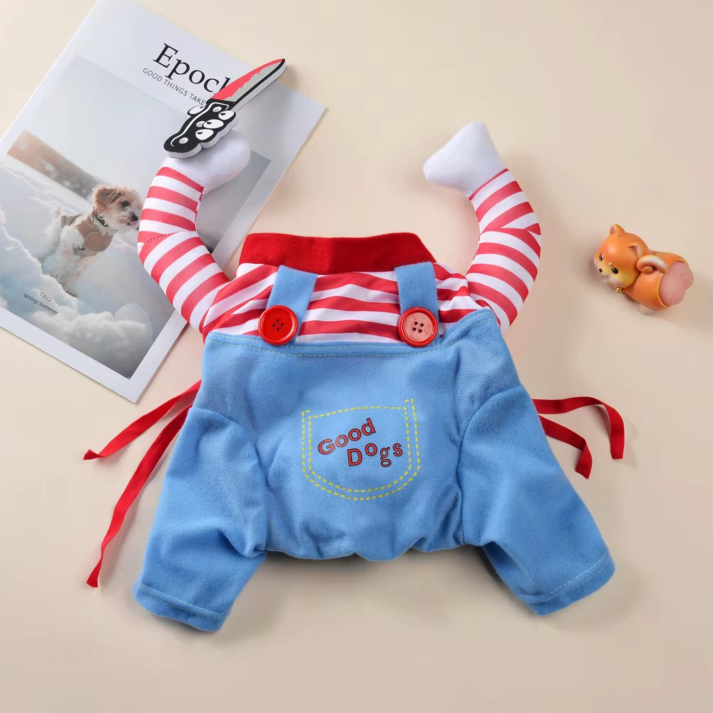 Funny Dog Clothes Halloween Costume for Small Medium Large Dogs Festival Knife Holding Puppy Cosplay Suit Party Gift Pet Apparel