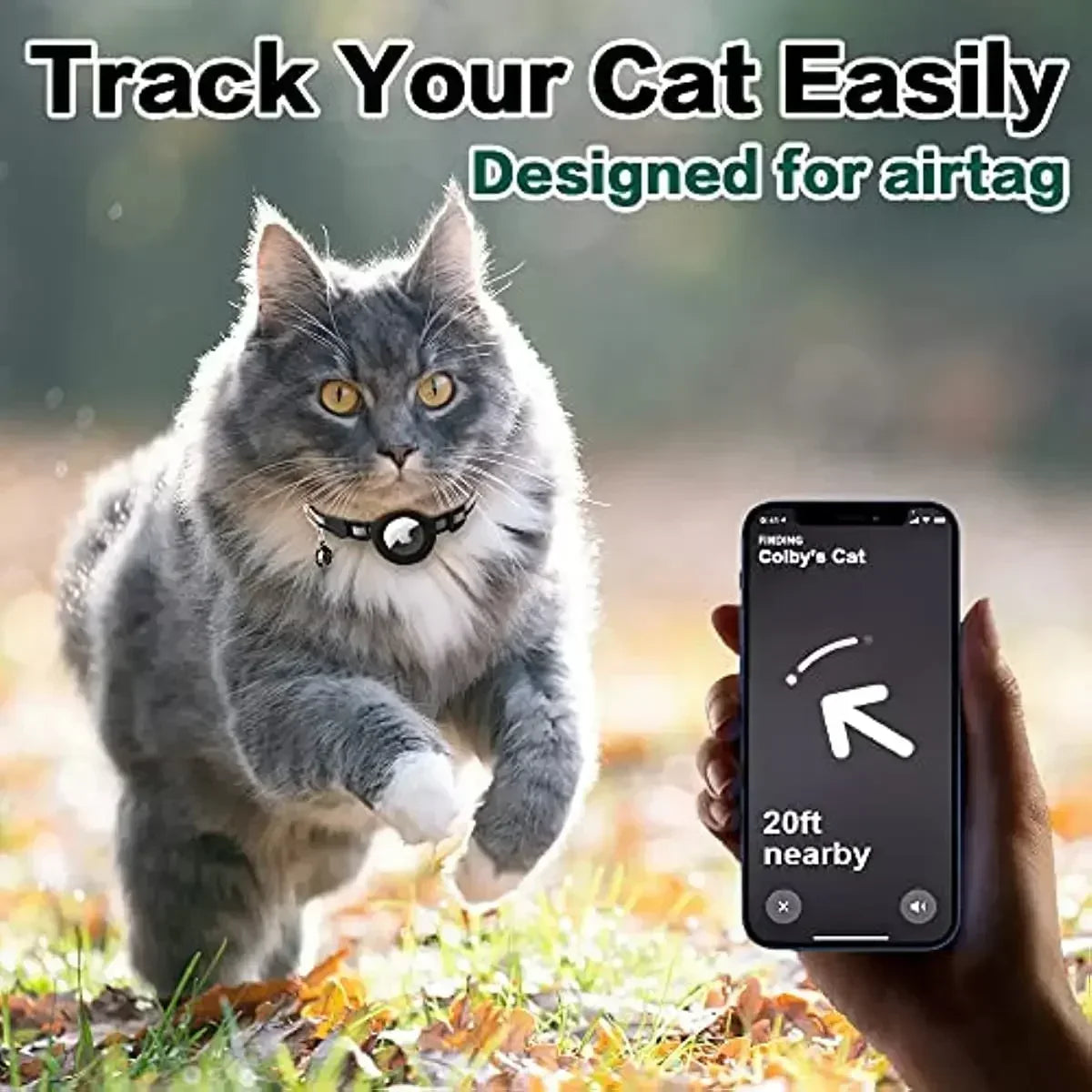 0.4 - Inch Cat Positioning Collar. Detachable Air Tag Holder, Reflective, with Bell. Fits Cats, Pairs with Apple Air Tag.
