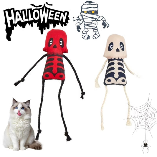 Catnip Plush Cat Toys Halloween Skeleton Design Cats Dogs Interactive Toys with Rope Limbs Cute Pet Resistant to Bites Fun Toys