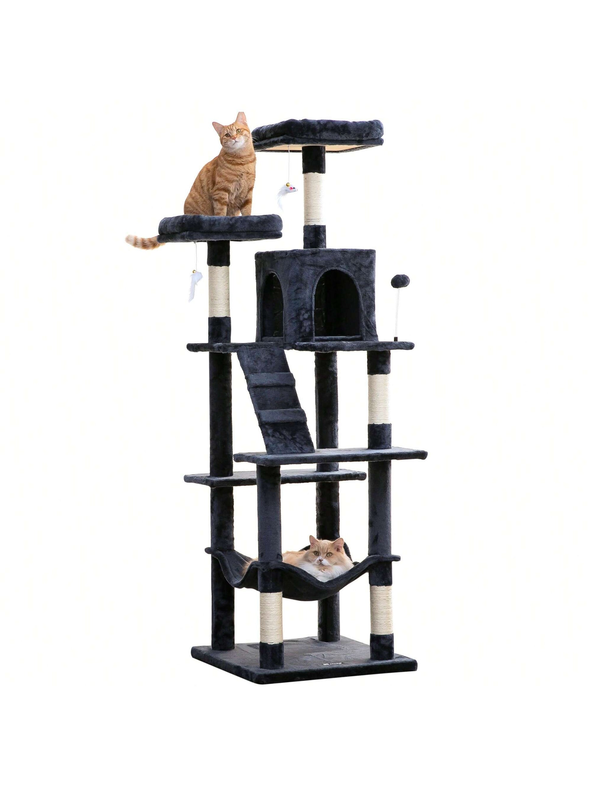 MWPO 70.1-Inch Large Cat Tree, Multi-Level Tall Cat Tower for Indoor Cats, Plush Cat Condo with Big Padded Perches, Sisal-Covered Scratching Posts, Hammock, Toys for Kittens & Cats