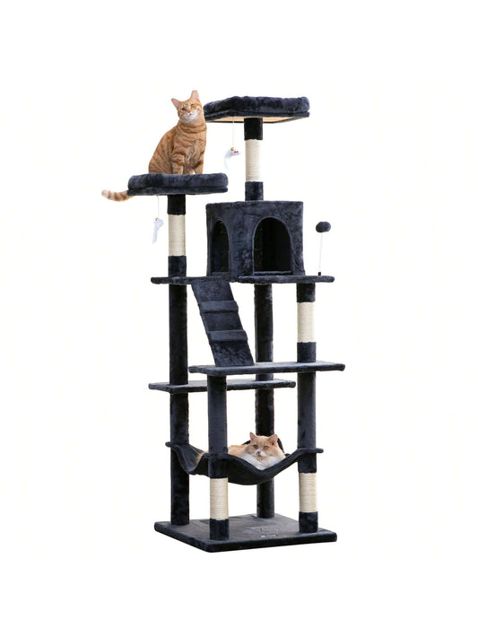 MWPO 70.1-Inch Large Cat Tree, Multi-Level Tall Cat Tower for Indoor Cats, Plush Cat Condo with Big Padded Perches, Sisal-Covered Scratching Posts, Hammock, Toys for Kittens & Cats