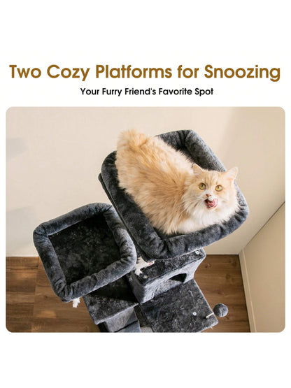 MWPO 70.1-Inch Large Cat Tree, Multi-Level Tall Cat Tower for Indoor Cats, Plush Cat Condo with Big Padded Perches, Sisal-Covered Scratching Posts, Hammock, Toys for Kittens & Cats