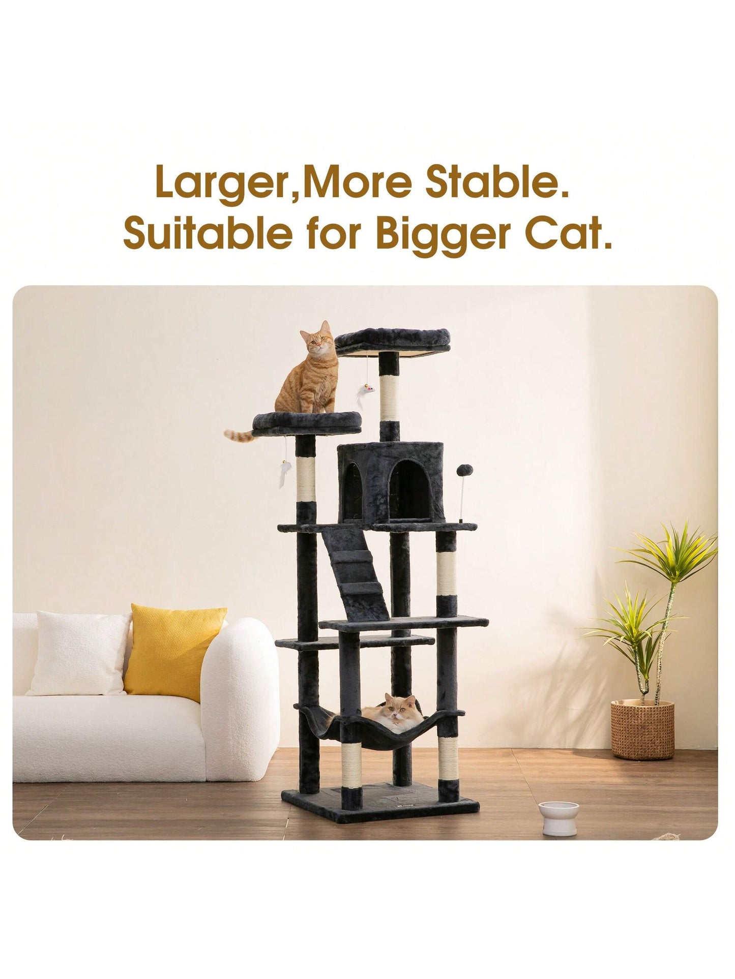 MWPO 70.1-Inch Large Cat Tree, Multi-Level Tall Cat Tower for Indoor Cats, Plush Cat Condo with Big Padded Perches, Sisal-Covered Scratching Posts, Hammock, Toys for Kittens & Cats