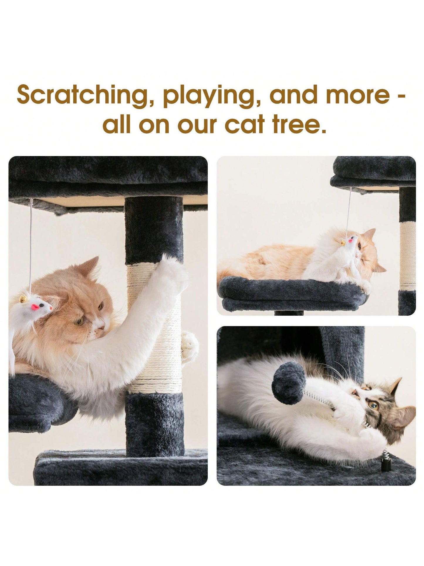 MWPO 70.1-Inch Large Cat Tree, Multi-Level Tall Cat Tower for Indoor Cats, Plush Cat Condo with Big Padded Perches, Sisal-Covered Scratching Posts, Hammock, Toys for Kittens & Cats