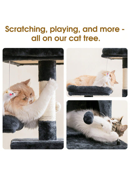 MWPO 70.1-Inch Large Cat Tree, Multi-Level Tall Cat Tower for Indoor Cats, Plush Cat Condo with Big Padded Perches, Sisal-Covered Scratching Posts, Hammock, Toys for Kittens & Cats