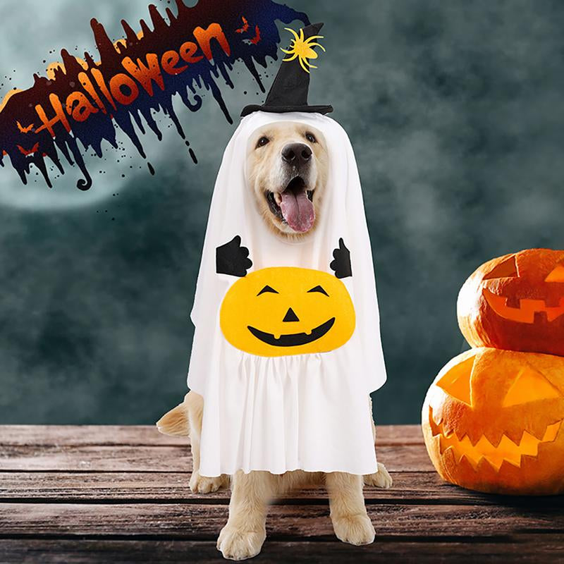 Funny Dog Clothes, Halloween Ghost Costume for Small Medium Large Dogs, Adjustable Chucky Dog Costume with Spider Hat & Pumpkin Design Dress up for Party Accessories Supplies