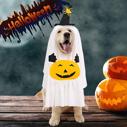Funny Dog Clothes, Halloween Ghost Costume for Small Medium Large Dogs, Adjustable Chucky Dog Costume with Spider Hat & Pumpkin Design Dress up for Party Accessories Supplies