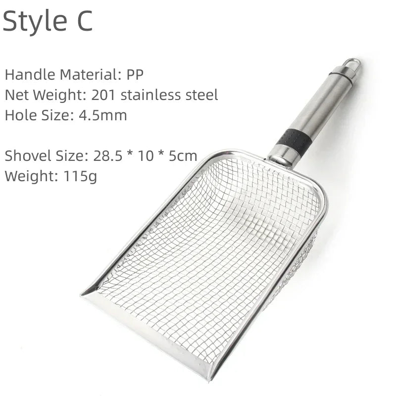 Pet Cat Waste Shovel Long Handle Stainless Steel Metal Shovel Litter Filter Garbage Sand Scoop Pet Cleaning Tool Cat Supplies