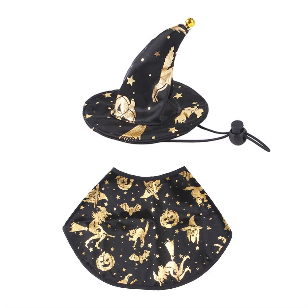 Pet Costume Cape and Wizard Hat Set for Halloween Outfit Small Cosplay for Cats Accessories Decoration Dog Funny Party Supply