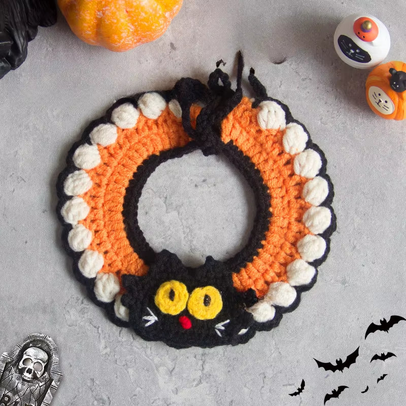 Halloween Pet Scarf Collar Bib Drool Towel Cat and Dog Decoration Halloween Yarn Funny Outfit Ghost Festival Hand-Woven Collars