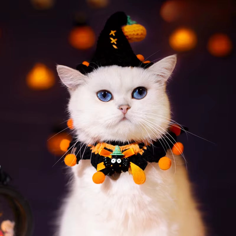 Halloween Pet Scarf Collar Bib Drool Towel Cat and Dog Decoration Halloween Yarn Funny Outfit Ghost Festival Hand-Woven Collars