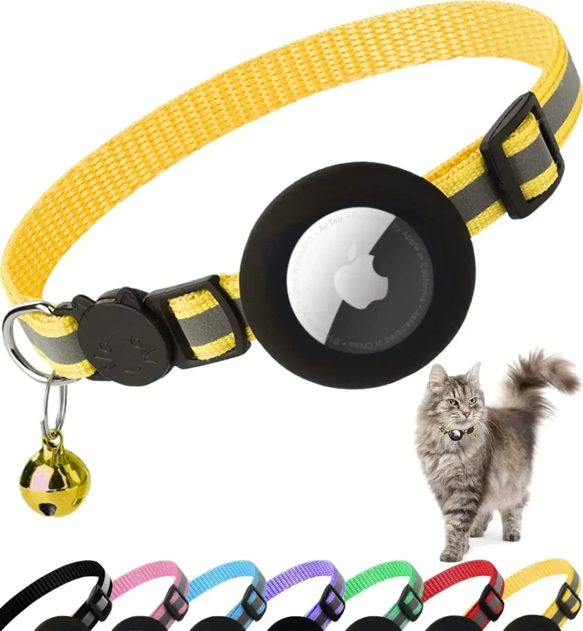 0.4 - Inch Cat Positioning Collar. Detachable Air Tag Holder, Reflective, with Bell. Fits Cats, Pairs with Apple Air Tag.