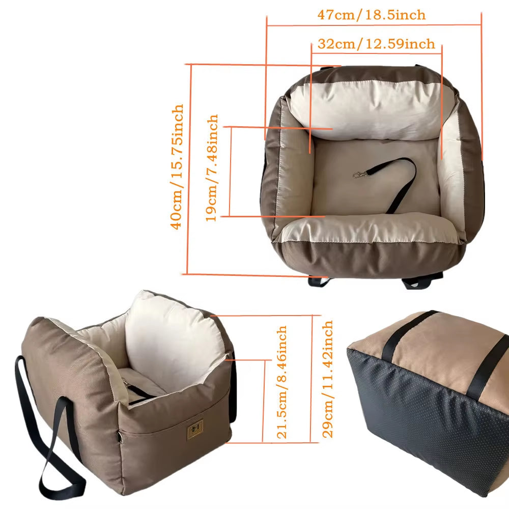 Portable Dog Car Seat Bed Booster Washable Home Cat Nest with Storage Pockets Soft Nest for Small Dogs and Cats Puppy Carrie