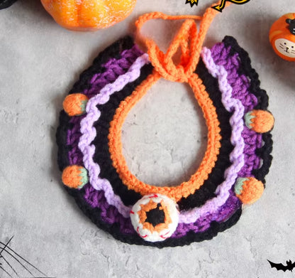 Halloween Pet Scarf Collar Bib Drool Towel Cat and Dog Decoration Halloween Yarn Funny Outfit Ghost Festival Hand-Woven Collars