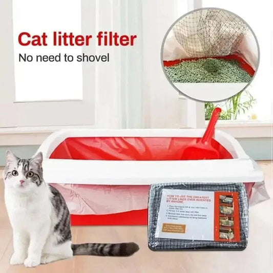 Cat Litter Bags Liners 10Pcs Drawstring Sifting Cat Litter Bags with Filter Net Reusable Litter Box Liners Thick Cat Bags