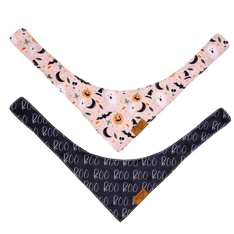 Remy+Roo Dog Bandanas - 2 Pack | Halloween Dog Bandanas Spooky Set | Premium Durable Fabric Bandanas for Dogs | Unique Shape | Adjustable Fit