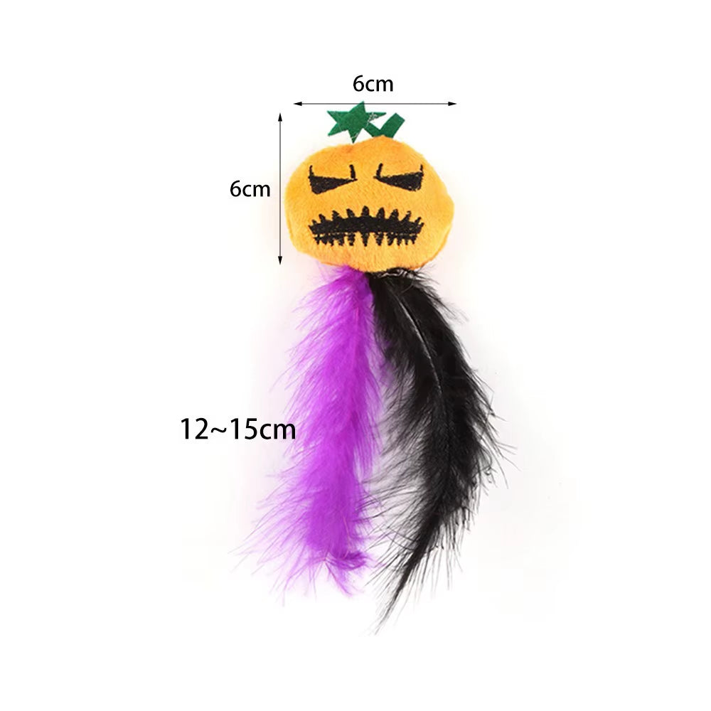 20 Styles Assorted Halloween Cat Toy Accessories Set Multiple Plush Interactive Cat Wand Spider Feather Pet Toys
