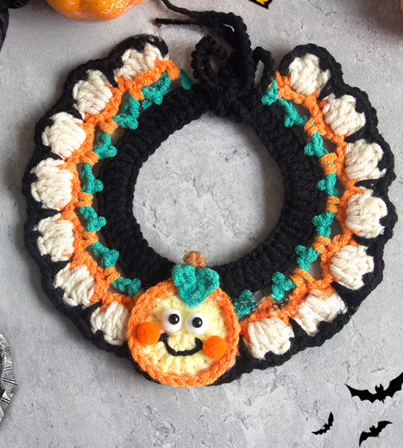 Halloween Pet Scarf Collar Bib Drool Towel Cat and Dog Decoration Halloween Yarn Funny Outfit Ghost Festival Hand-Woven Collars