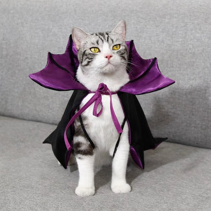 Cool Bat Transformation Halloween Pet Costume Stand-Collar Comfortable Cat Cosplay Cloak Bow Easy to Wear Kitten Dress Party