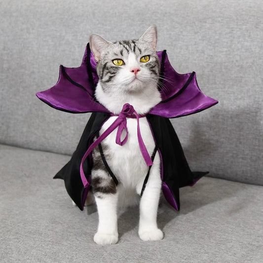 Cool Bat Transformation Halloween Pet Costume Stand-Collar Comfortable Cat Cosplay Cloak Bow Easy to Wear Kitten Dress Party