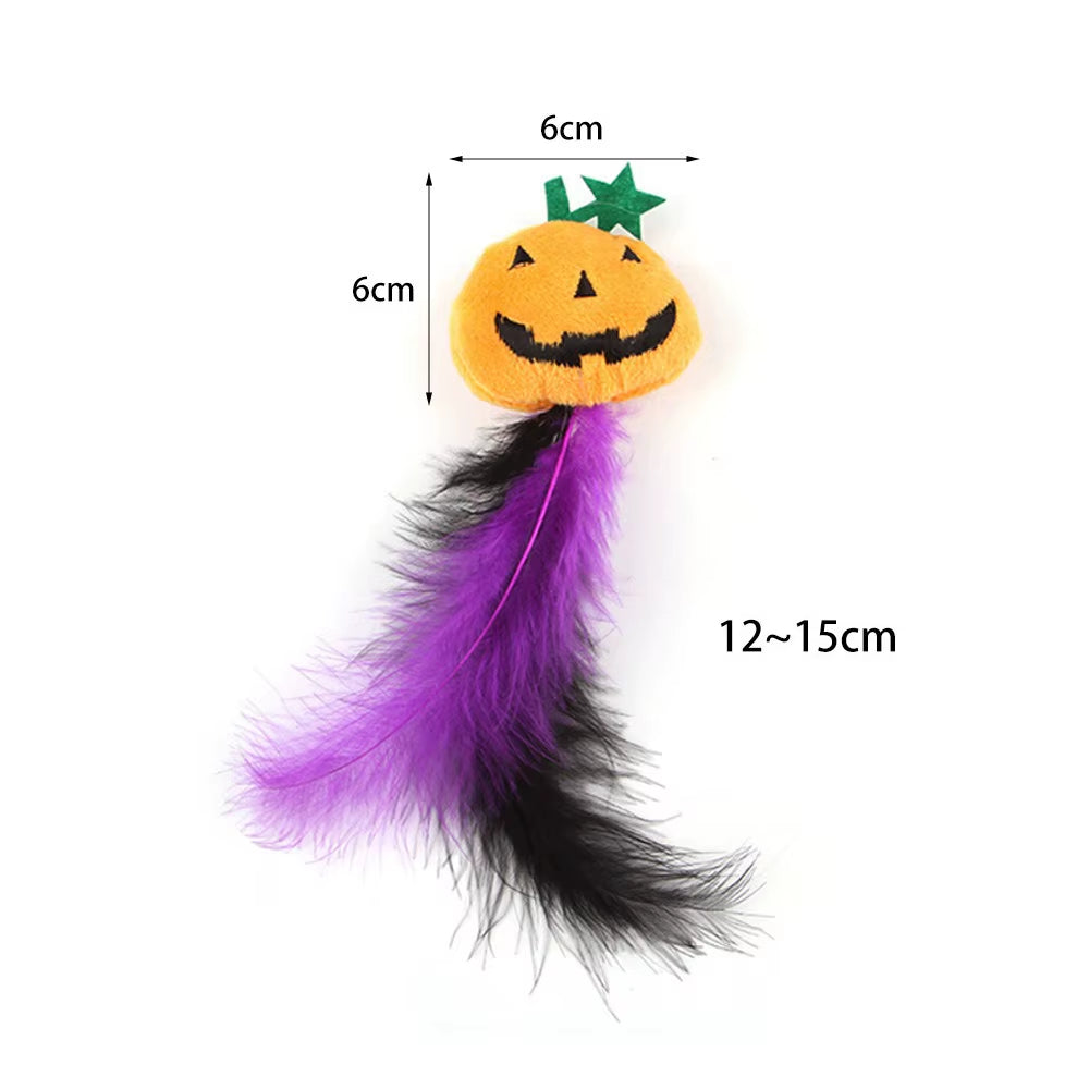 20 Styles Assorted Halloween Cat Toy Accessories Set Multiple Plush Interactive Cat Wand Spider Feather Pet Toys