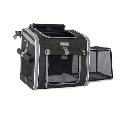 Dog Bike Basket, Expandable Soft Sided Pet Carrier Backpack with 4 Open Doors, Foldable Dog Bike Carrier