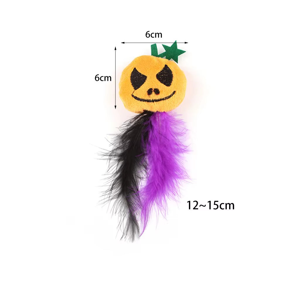 20 Styles Assorted Halloween Cat Toy Accessories Set Multiple Plush Interactive Cat Wand Spider Feather Pet Toys