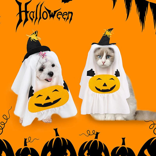 Funny Dog Clothes, Halloween Ghost Costume for Small Medium Large Dogs, Adjustable Chucky Dog Costume with Spider Hat & Pumpkin Design Dress up for Party Accessories Supplies