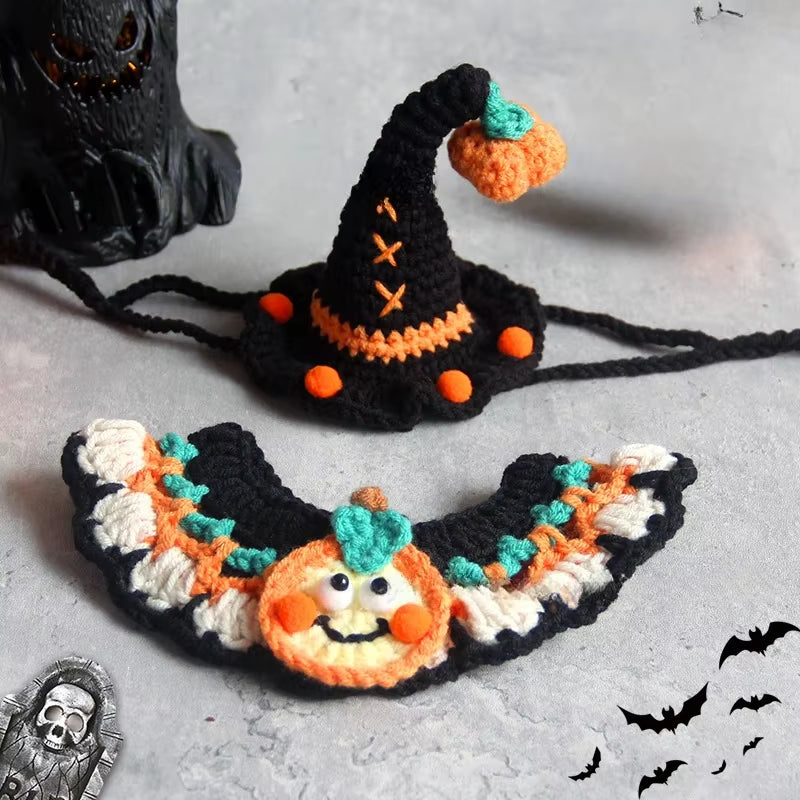 Halloween Pet Scarf Collar Bib Drool Towel Cat and Dog Decoration Halloween Yarn Funny Outfit Ghost Festival Hand-Woven Collars