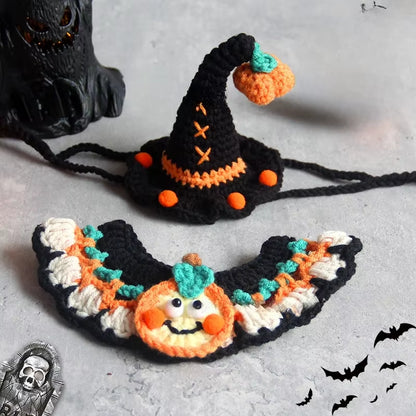 Halloween Pet Scarf Collar Bib Drool Towel Cat and Dog Decoration Halloween Yarn Funny Outfit Ghost Festival Hand-Woven Collars