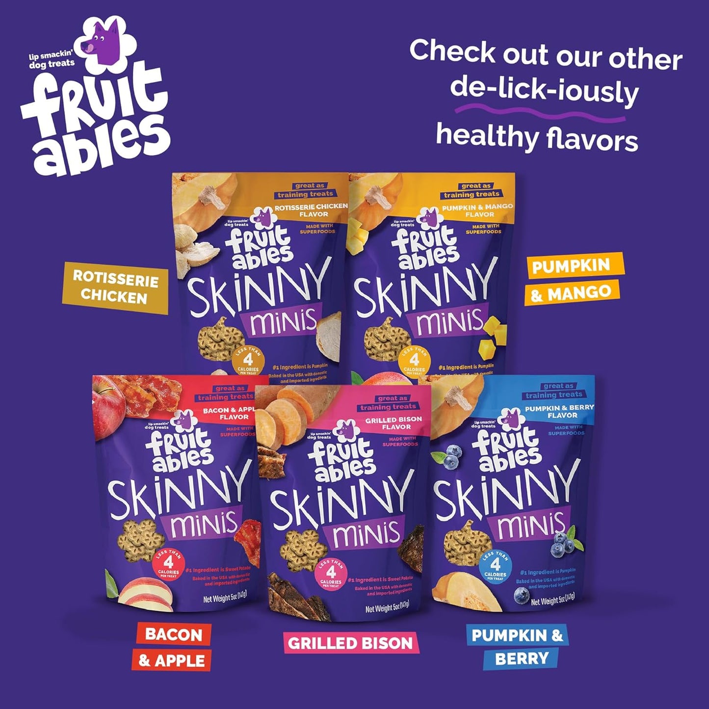 Skinny Mini Dog Treats, Healthy Pumpkin Treat for Dogs, Low Calorie & Delicious, Puppy Training, Free of Wheat, Corn and Soy, Made in the USA, Pumpkin and Mango Flavor, 5Oz