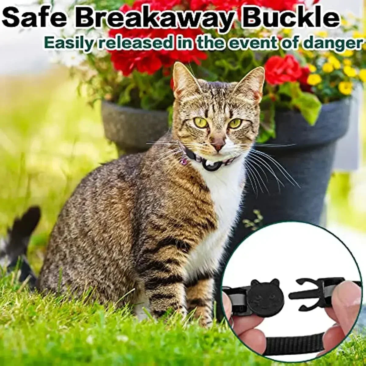 0.4 - Inch Cat Positioning Collar. Detachable Air Tag Holder, Reflective, with Bell. Fits Cats, Pairs with Apple Air Tag.