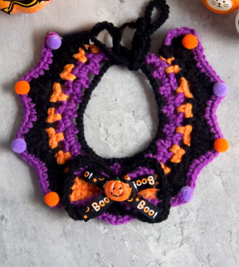 Halloween Pet Scarf Collar Bib Drool Towel Cat and Dog Decoration Halloween Yarn Funny Outfit Ghost Festival Hand-Woven Collars