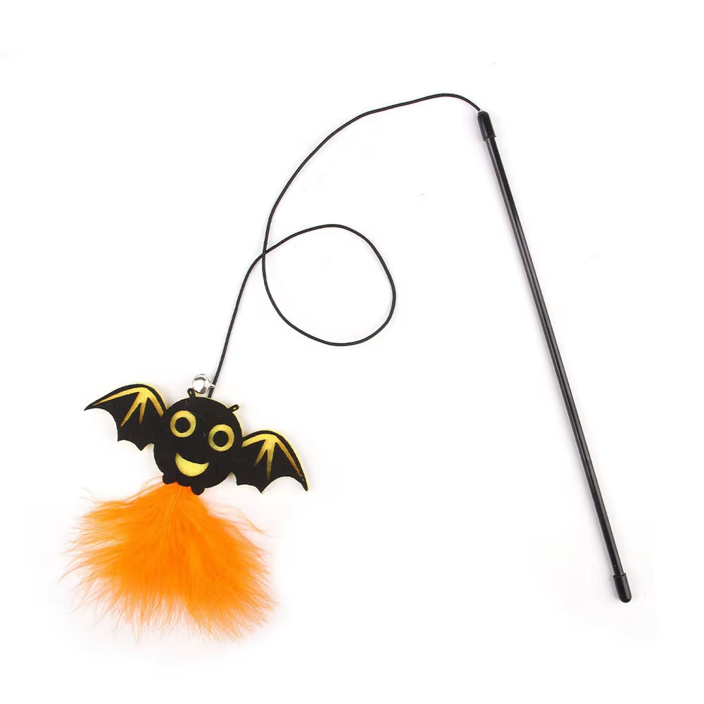 20 Styles Assorted Halloween Cat Toy Accessories Set Multiple Plush Interactive Cat Wand Spider Feather Pet Toys