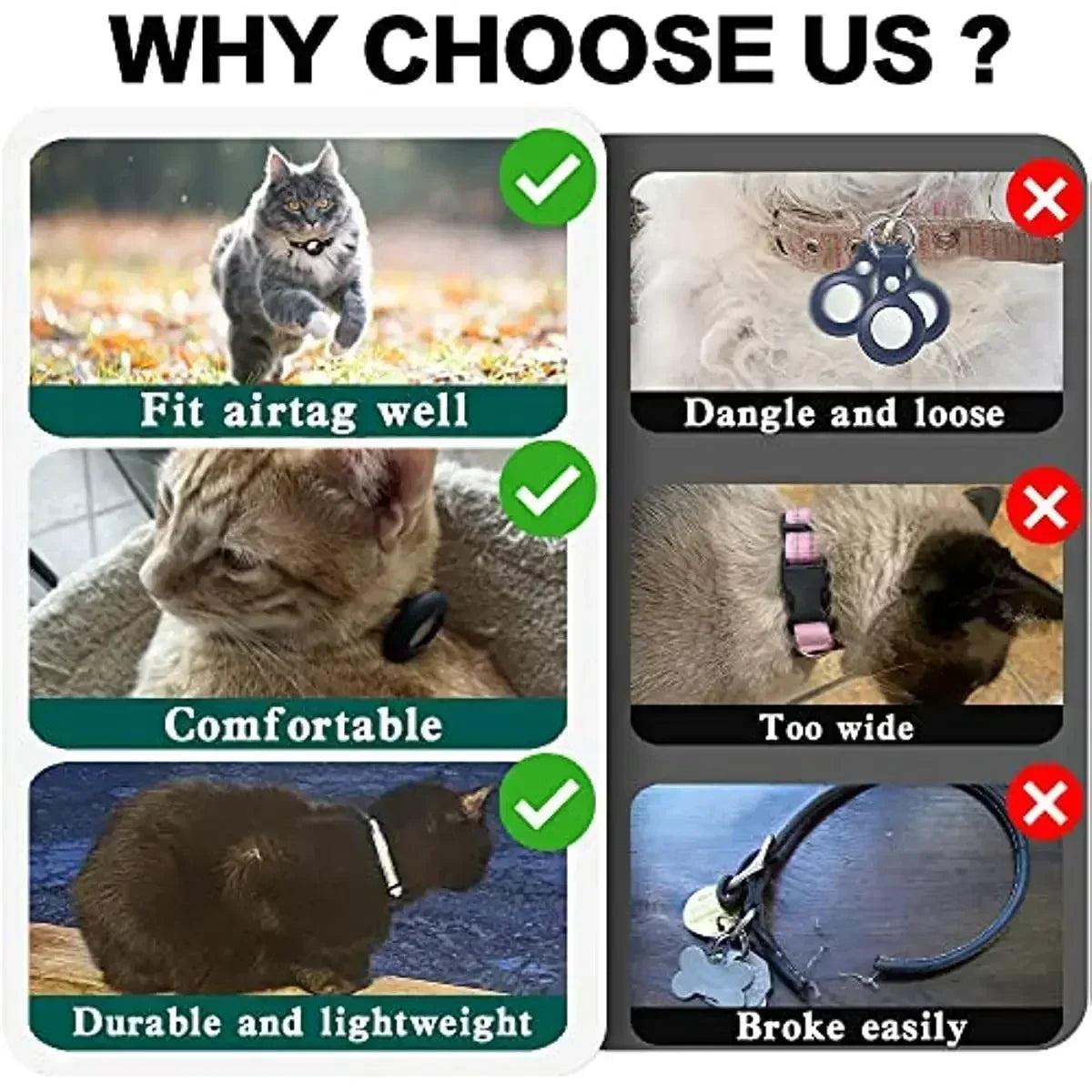 0.4 - Inch Cat Positioning Collar. Detachable Air Tag Holder, Reflective, with Bell. Fits Cats, Pairs with Apple Air Tag.