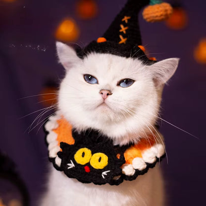 Halloween Pet Scarf Collar Bib Drool Towel Cat and Dog Decoration Halloween Yarn Funny Outfit Ghost Festival Hand-Woven Collars