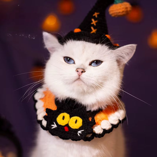 Halloween Pet Scarf Collar Bib Drool Towel Cat and Dog Decoration Halloween Yarn Funny Outfit Ghost Festival Hand-Woven Collars