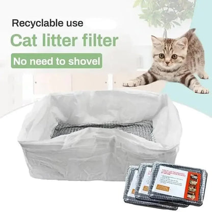 Cat Litter Bags Liners 10Pcs Drawstring Sifting Cat Litter Bags with Filter Net Reusable Litter Box Liners Thick Cat Bags