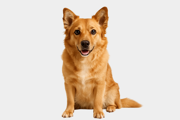 Brown dog sitting on a white background