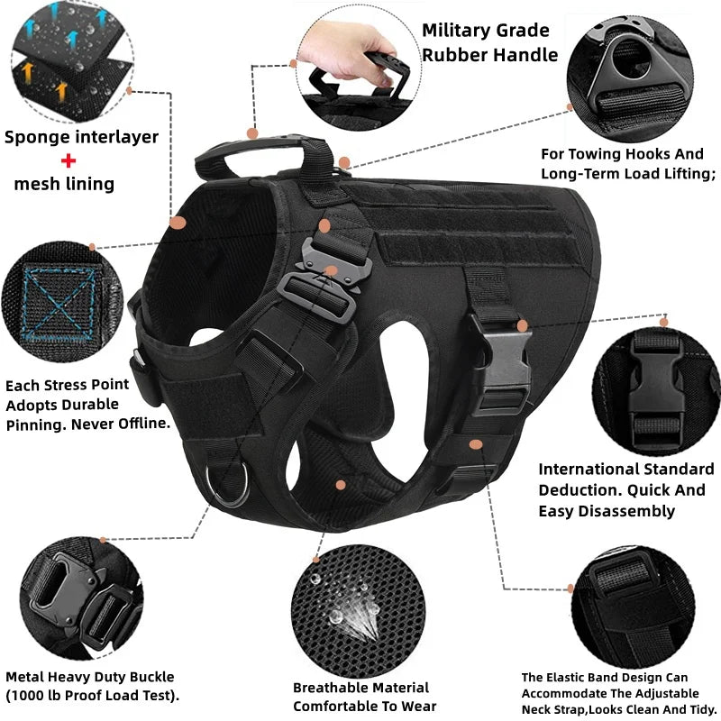 Tactical Military Vest Pet German Shepherd Golden Retriever Tactical Training Dog Harness and Leash Set for All Breeds Dogs
