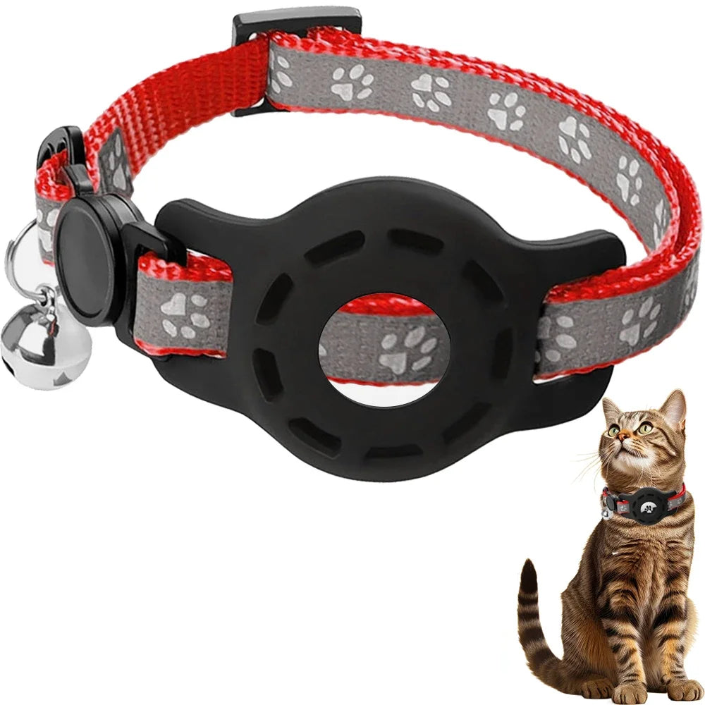 Airtag Cat Collar with Bells, Safety Buckle Cats Collar with Airtag Holder, Anti-Lost Cat Collars for Girl Boy Cats Kitty Puppy
