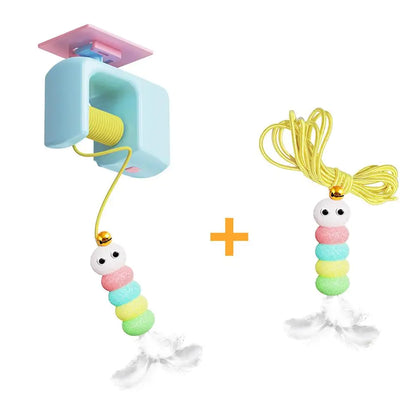 Cat Scratching Rope Feather Funny Kitten Playing Game Interactive Toy Retractable Hanging Door Mouse Catnip Scratch Rope Toy