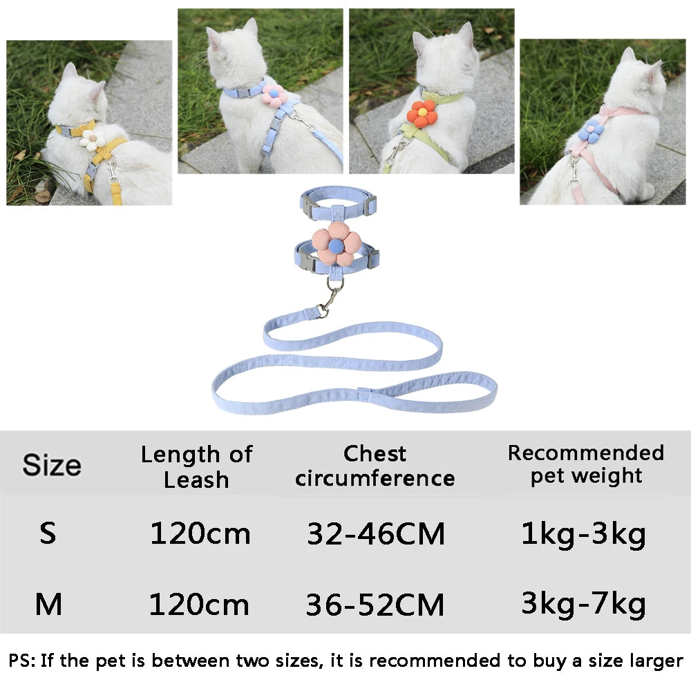 New Adjustable Breathable Cat Harness Flower Anti-Break Fashion Cute Simple Pet Small Dog Harness Leash Set