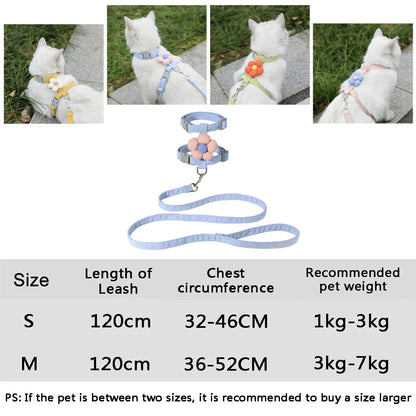 New Adjustable Breathable Cat Harness Flower Anti-Break Fashion Cute Simple Pet Small Dog Harness Leash Set