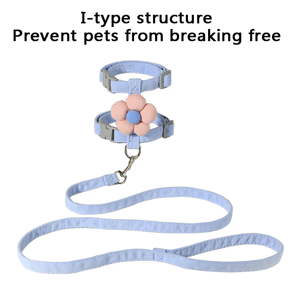 New Adjustable Breathable Cat Harness Flower Anti-Break Fashion Cute Simple Pet Small Dog Harness Leash Set