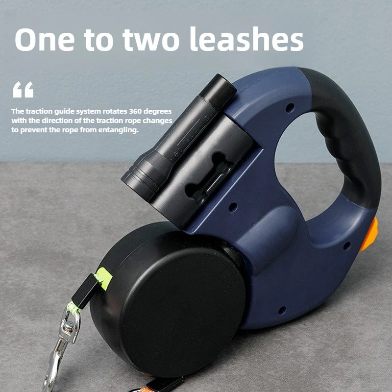 Premium 3M Retractable Double Dog Leash for Small Dogs Reflective 360 Swivel No Tangle Walking Pet Lead with LED Lights